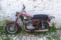 Jawa motorcycle in Berat Castle