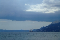 Sailboat in Corfu Channel