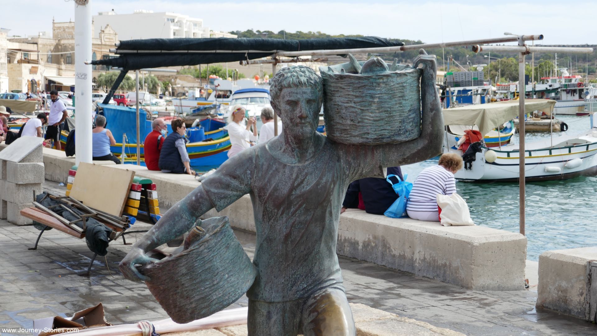 Monument at the fish market in Marsaxlokk, Malta