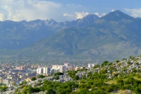 Shkodër city on the background of the mountains